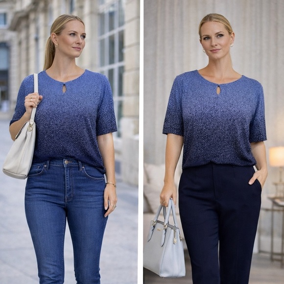 BRCHNY Tops - Chic Gradient Blue Women's Blouse